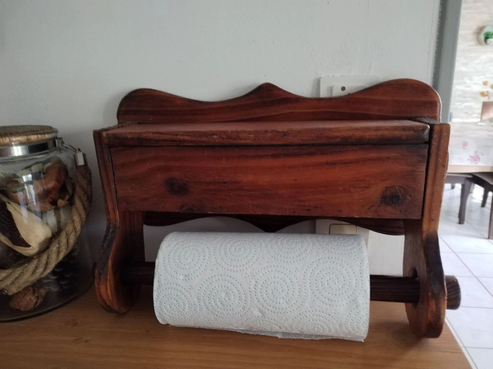 Wall-mounted kitchen dispenser made of solid wood for wax paper and aluminum foil. – photo 4